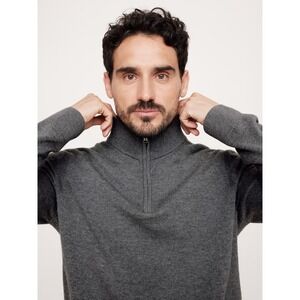 Banana Republic Italian Merino Half Zip Sweater MEDIUM Heather Gray Stand Collar